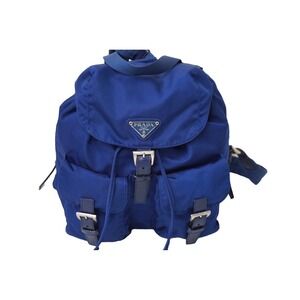 Prada Blue Backpack Double Blue Navy Daypack Triangle Logo